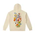 Apricot Botanical Bouquet hoodie, front view with Wild Bloom Division wordmark