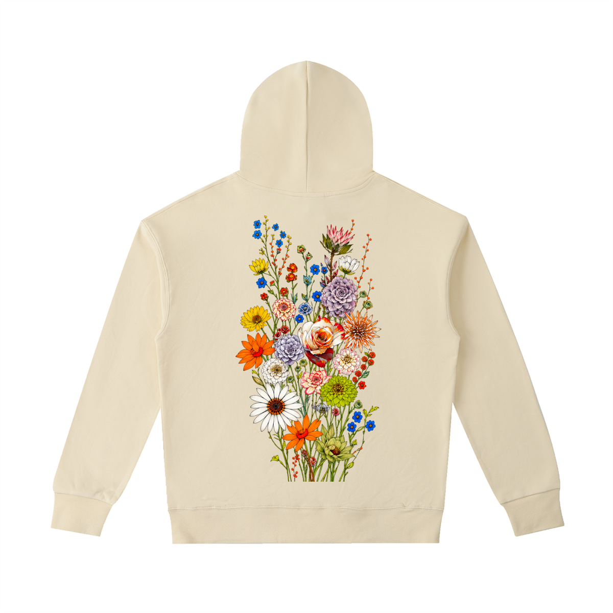 Apricot Botanical Bouquet hoodie, front view with Wild Bloom Division wordmark