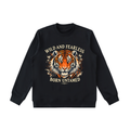 Black Essential heavyweight crewneck, front view with Wild and Fearless graphic