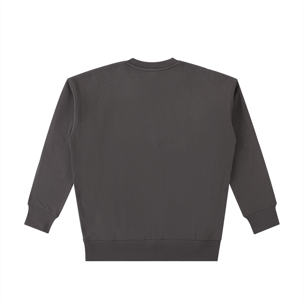 Dark gray Wild and Fearless crewneck, back view