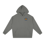 Dark gray Wildflower Run Club hoodie, back view with daisy and wildflower art column