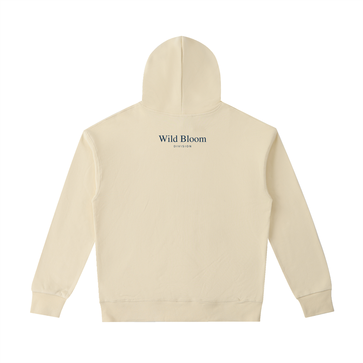 Apricot Turquoise Poppies hoodie, back view with Wild Bloom Division wordmark