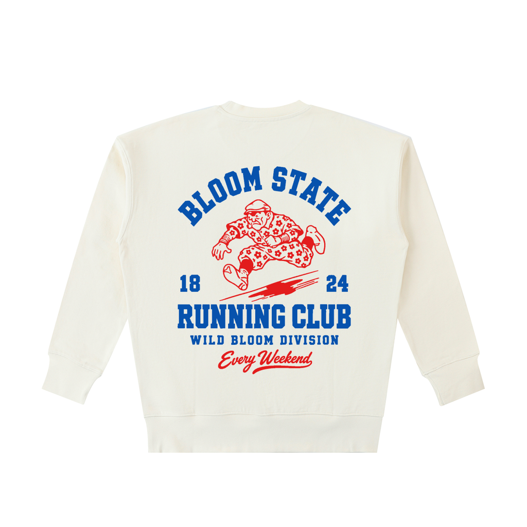 Apricot Bloom State crewneck sweatshirt, back view with large floral running club graphic