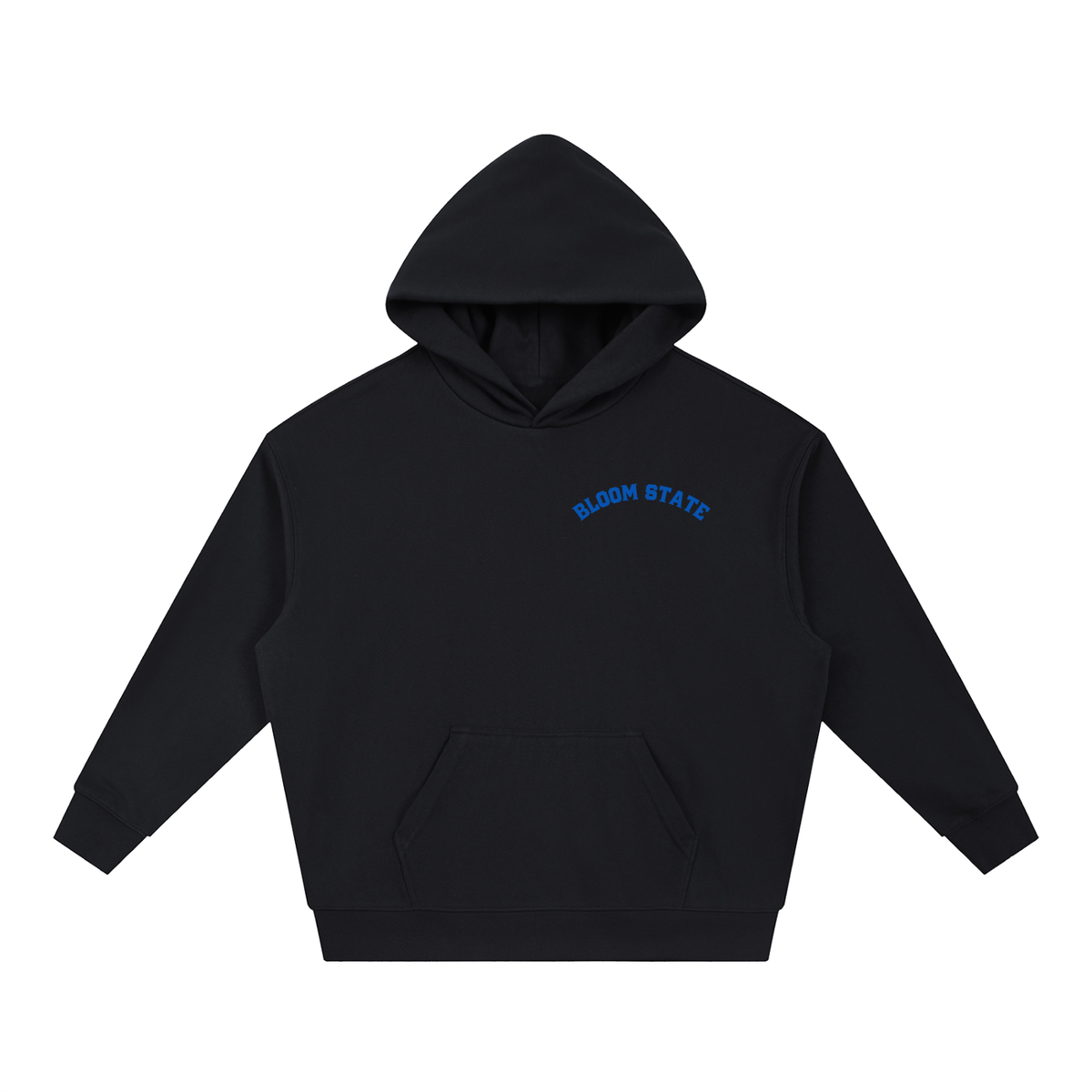 Black Bloom State hoodie, back view with large floral running club graphic