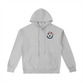 Flower gray Run Far Stay Wild hoodie, back view with snow-capped mountain, sunset and wildflower graphic